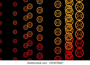 Dark Orange vector backdrop with mystery symbols. Colorful mystic symbols with a gradient in ancient style. Best design halloween events.