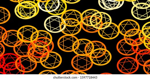 Dark Orange vector backdrop with mystery symbols. Illustration with magical signs of spiritual power. Best design halloween events.