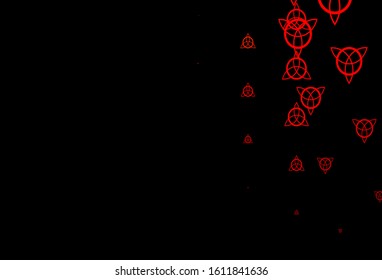 Dark Orange vector backdrop with mystery symbols. Colorful vintage illustration with gradient alchemy shapes. Simple design for occult depiction.