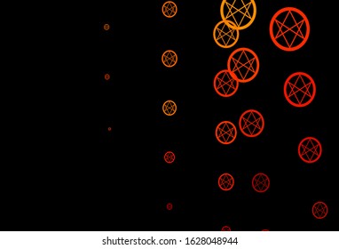 Dark Orange vector backdrop with mystery symbols. Retro design in abstract style with witchcraft forms. Simple design for occult depiction.