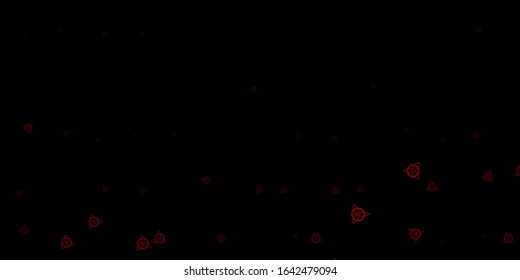 Dark Orange vector backdrop with mystery symbols. Colorful mystic symbols with a gradient in ancient style. Simple design for occult depiction.