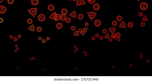 Dark Orange vector backdrop with mystery symbols. Abstract illustration with gothic gradient shapes. Simple design for occult depiction.