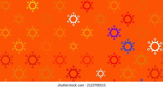 Dark orange vector backdrop with virus symbols. Smart illustration with covid signs in decorative style. Design for biohazard warning.
