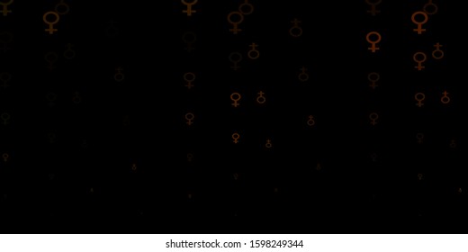 Dark Orange vector backdrop with woman's power symbols. Colorful illustration with gradient feminism shapes. Best design to show the power of women.