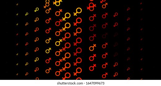 Dark Orange vector backdrop with woman's power symbols. Colorful feminism symbols with a gradient in modern style. Background for International Women’s Day.