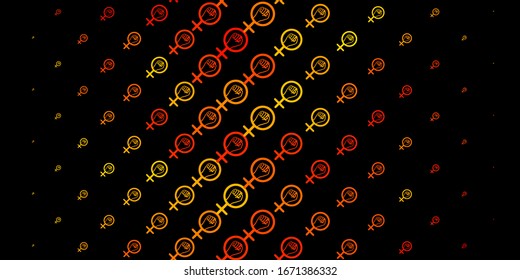Dark Orange vector backdrop with woman's power symbols. Illustration with signs of women's strength and power. Elegant design for wallpapers.