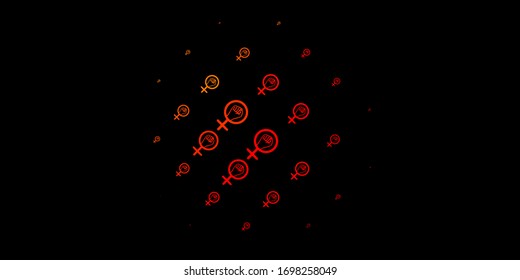 Dark Orange vector backdrop with woman's power symbols. Colorful illustration with gradient feminism shapes. Simple design for your web site.