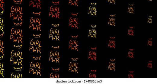 Dark Orange vector backdrop with woman's power symbols. Abstract illustration with a depiction of women's power. Elegant design for wallpapers.