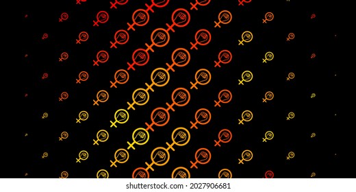 Dark Orange vector backdrop with woman's power symbols. Colorful illustration with gradient feminism shapes. Simple design for your web site.