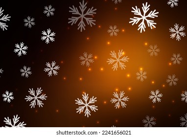 Dark Orange vector background with beautiful snowflakes, stars. Colorful snowflakes with gradient snowflakes. New Year design for business advert.