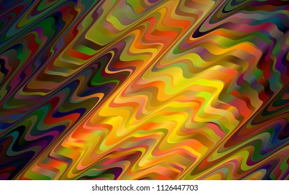 Dark Orange vector background with bent ribbons. Shining illustration, which consist of blurred lines, circles. A completely new marble design for your business.