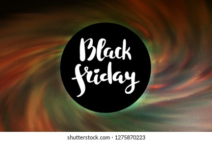 Dark Orange vector background with a black hole, sky. Gradient colorful illustration with a black hole, stars. Template for Black Friday sales.