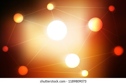 Dark Orange vector background with bubbles, lines. Glitter abstract illustration with connection of triangle structure. Pattern can be used as texture of wallpapers.
