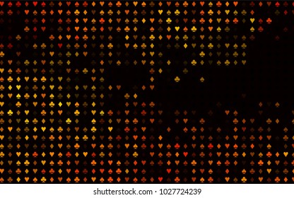 Dark Orange vector background with cards signs. Blurred decorative design of hearts, spades, clubs, diamonds. Pattern for leaflets of poker games, events.