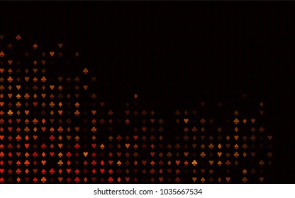 Dark Orange vector background with cards signs. Blurred decorative design of hearts, spades, clubs, diamonds. Pattern for leaflets of poker games, events.