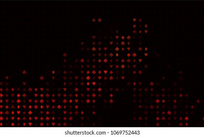 Dark Orange vector background with cards signs. Glitter abstract sketch with isolated symbols of playing cards. Template for business cards of casinos.