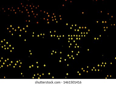 Dark Orange vector background with cards signs. Blurred decorative design of hearts, spades, clubs, diamonds. Pattern for ads of parties, events in Vegas.