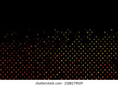 Dark orange vector background with cards signs. Shining illustration with hearts, spades, clubs, diamonds. Smart design for your business advert of casinos.