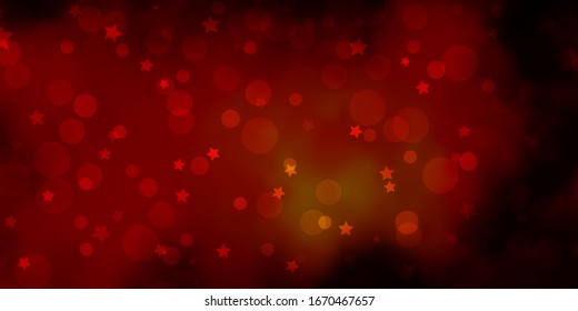 Dark Orange vector background with circles, stars. Illustration with set of colorful abstract spheres, stars. Pattern for trendy fabric, wallpapers.