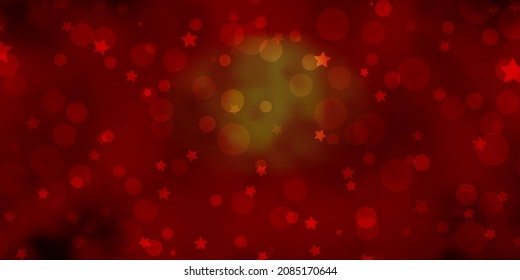 Dark Orange vector background with circles, stars. Illustration with set of colorful abstract spheres, stars. Design for textile, fabric, wallpapers.