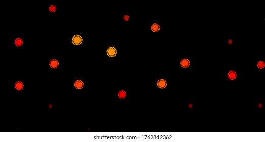 Dark orange vector background with covid-19 symbols. Colorful  gradient illness symbols in simple abstract style. Best design for quarantine events.