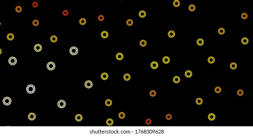 Dark orange vector background with covid-19 symbols. Colorful abstract illustration with gradient medical shapes. Simple design against epidemic information.