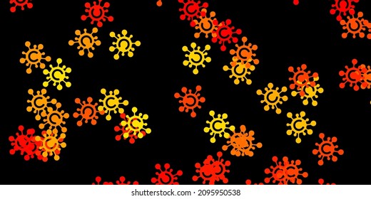 Dark orange vector background with covid-19 symbols. Colorful  gradient illness symbols in simple abstract style. Best design for quarantine events.