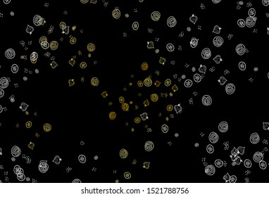 Dark Orange vector background with cuisine gourmet. Colorful decorative design of snacks in doodle style. Pattern for ads of breakfast, lunch, dinner.