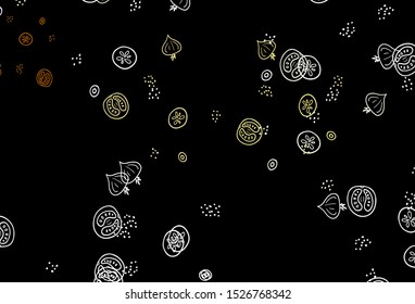Dark Orange vector background with cuisine gourmet. Illustration with set of fresh food in doodle style. Doodle design for your business advert of cafes.