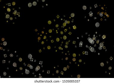 Dark Orange vector background with cuisine gourmet. Colorful decorative design of snacks in doodle style. Pattern for ads of breakfast, lunch, dinner.