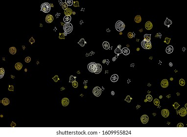 Dark Orange vector background with cuisine gourmet. Glitter abstract sketch with gourmet food. Pattern for ad, booklets, leaflets of restaurants.