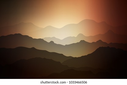 Dark Orange vector background with curved circles. An elegant bright illustration with gradient. Mountain style for your business design.