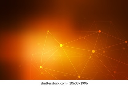 Dark Orange vector background with dots and lines. Abstract illustration with colorful discs and triangles. Pattern can be used for beautiful websites.