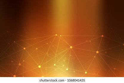 Dark Orange vector background with dots and lines. Abstract illustration with colorful discs and triangles. Completely new template for your brand book.
