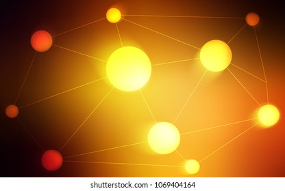 Dark Orange vector background with dots and lines. Abstract illustration with colorful discs and triangles. Beautiful design for your business advert.