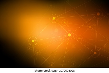 Dark Orange vector background with dots and lines. Illustration with set of colorful abstract circles and lines. Pattern can be used as texture of wallpapers.