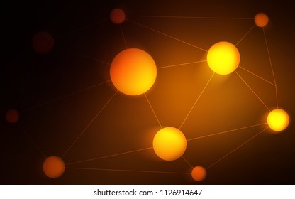 Dark Orange vector background with dots and lines. Abstract illustration with colorful discs and triangles. Pattern can be used for ads, leaflets.