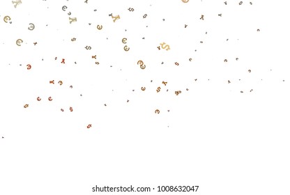 Dark Orange vector background with Euro, Dollar, Yen. Abstract illustration with colored financial digital symbols. Best design for your ad, poster, banner of money.