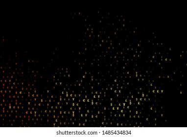 Dark Orange vector background with Euro, Yen, Pound. Shining colored illustration with EUR, JPY, GBP signs. Smart design for your business advert of economic, wealth.