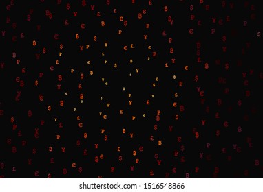 Dark Orange vector background with financial symbols. Abstract illustration with colored financial digital symbols. Template for ads of currency markets, bank loans.