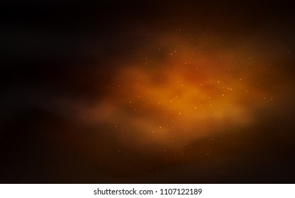 Dark Orange vector background with galaxy stars. Shining illustration with sky stars on abstract template. Pattern for futuristic ad, booklets.