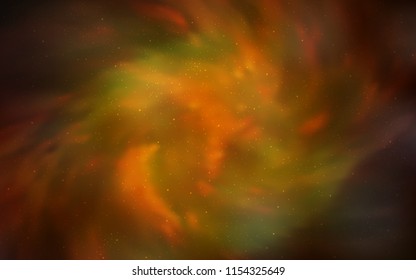 Dark Orange vector background with galaxy stars. Shining illustration with sky stars on abstract template. Template for cosmic backgrounds.