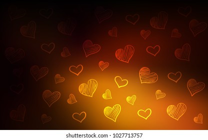 Dark Orange vector background with hearts. Hearts on blurred abstract background with colorful gradient. Pattern can be used for valentine's ad, booklets.