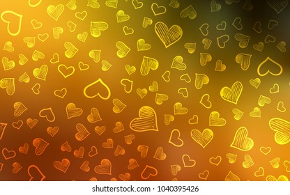 Dark Orange vector background with hearts. Beautiful colored illustration with hearts in celebration style. Pattern for marriage gifts, congratulations.