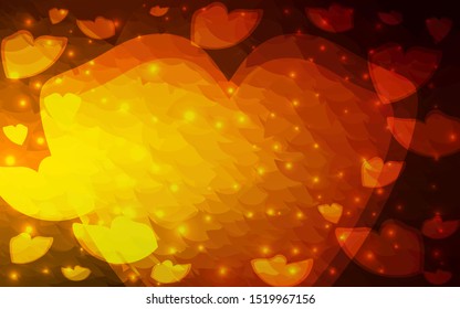 Dark Orange vector  background with hearts. Blurred decorative design in doodle style with hearts. Design for your business advert of anniversary.