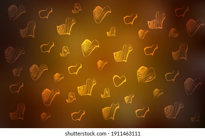 Dark Orange vector background with hearts. Blurred decorative design in doodle style with hearts. Pattern for carnival, festival romantic leaflets.