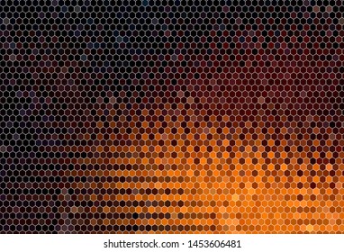 Dark Orange vector background with hexagons. Colorful hexagons on blur backdrop. Pattern for your ad, booklets.