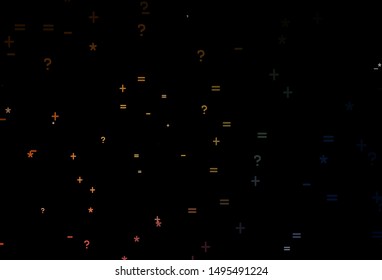 Dark Orange vector background with math elements. Colored mathematic signs with gradient on white background. Best design a poster, banner of a math college.