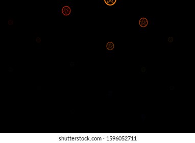 Dark Orange vector background with occult symbols. Colorful vintage illustration with gradient alchemy shapes. Simple design for occult depiction.