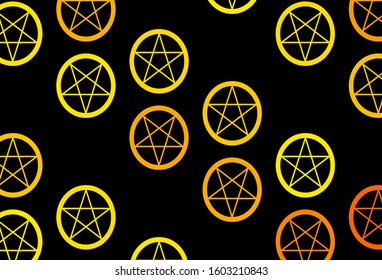Dark Orange vector background with occult symbols. Retro design in abstract style with witchcraft forms. Simple design for occult depiction.